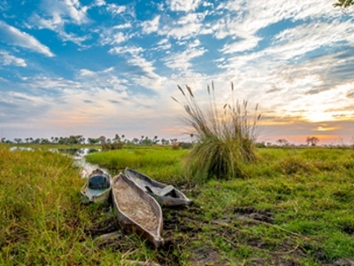 Mokoro boat on river bed